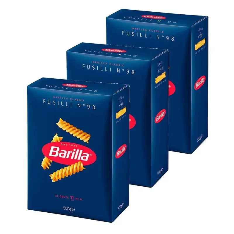 Macarrão de Sêmola Grano Duro Fusilli 98 Barilla Pack com 3 unidades 500g Cada