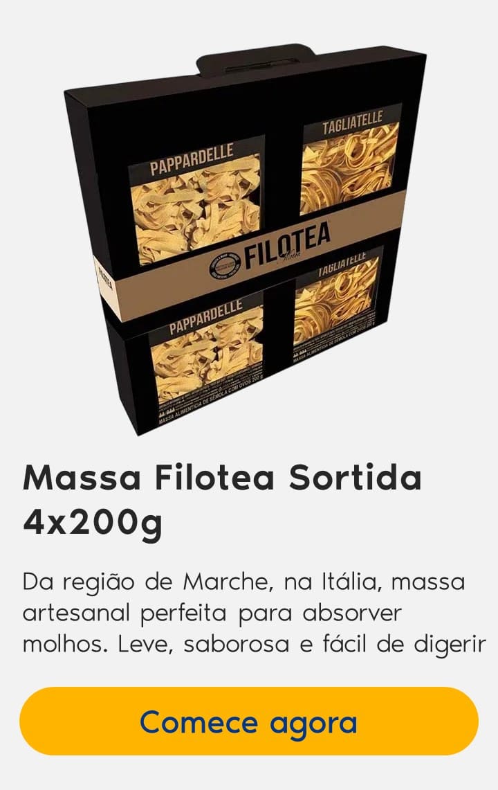 Massa Filotea Sortida 4x200g:Da região de Marche, na Itália, massa artesanal perfeita para absorver molhos. Leve, saborosa e fácil de digerir