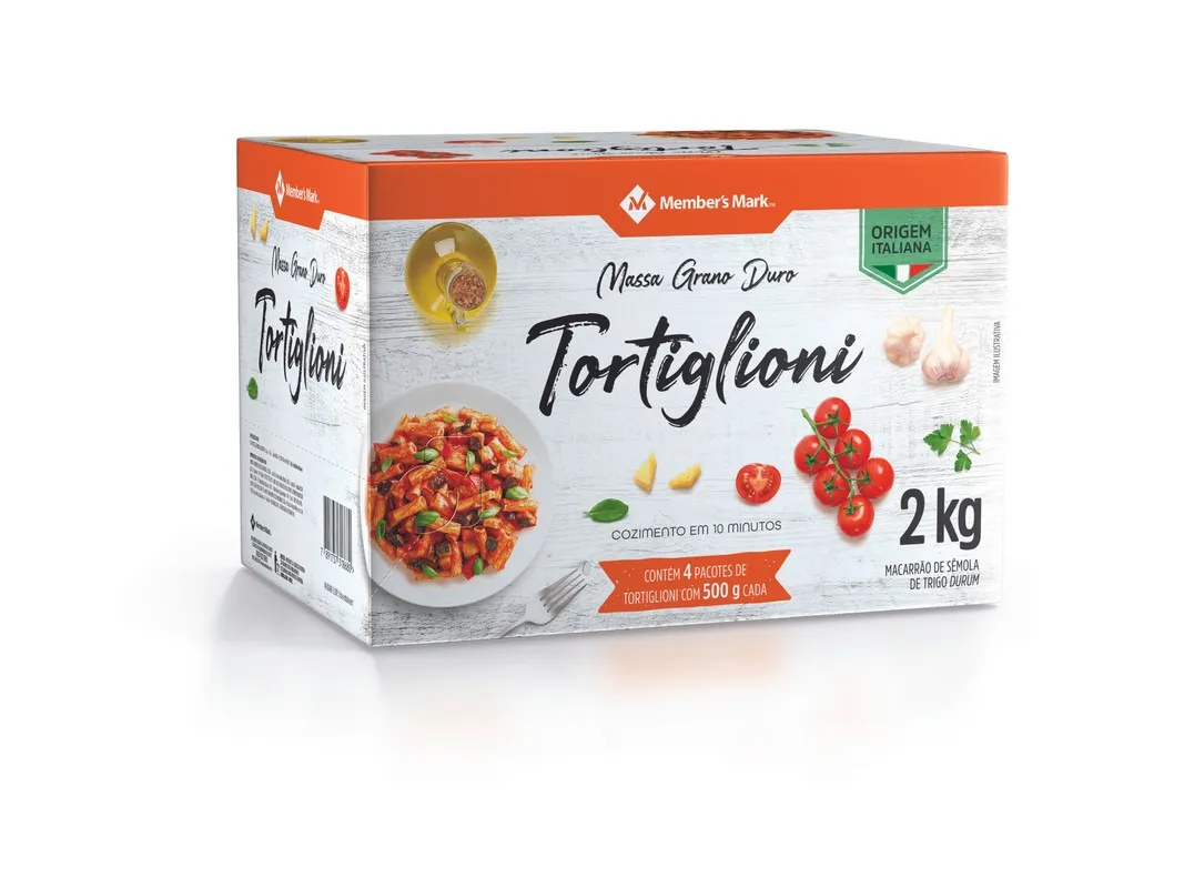 Massa Grano Duro Tortiglioni Member's Mark Pack 4 Pacotes 500g Cada